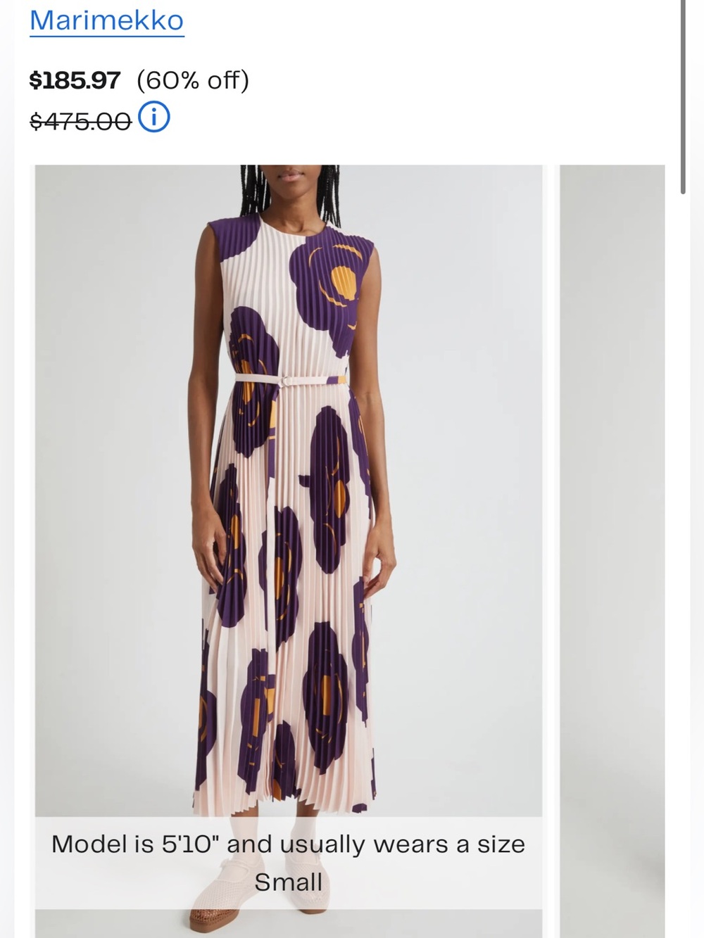 Marimekko Pleated Maxi Dress in Light Pink, Dark Purple and Mustard - Picture 1 of 4